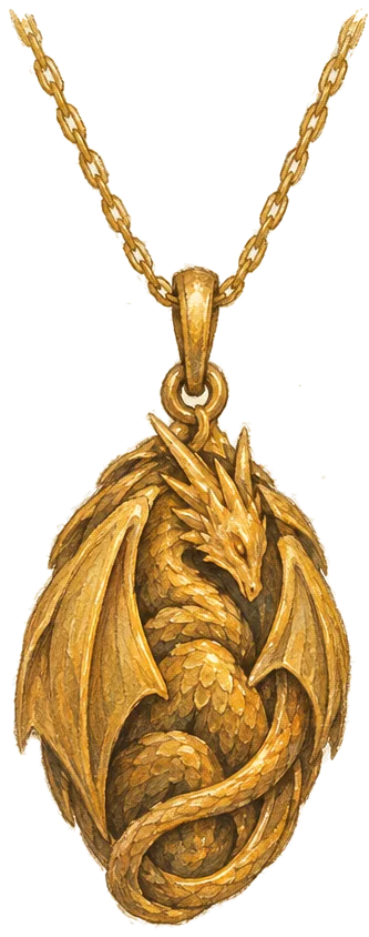 The golden dragon pendant on its chain